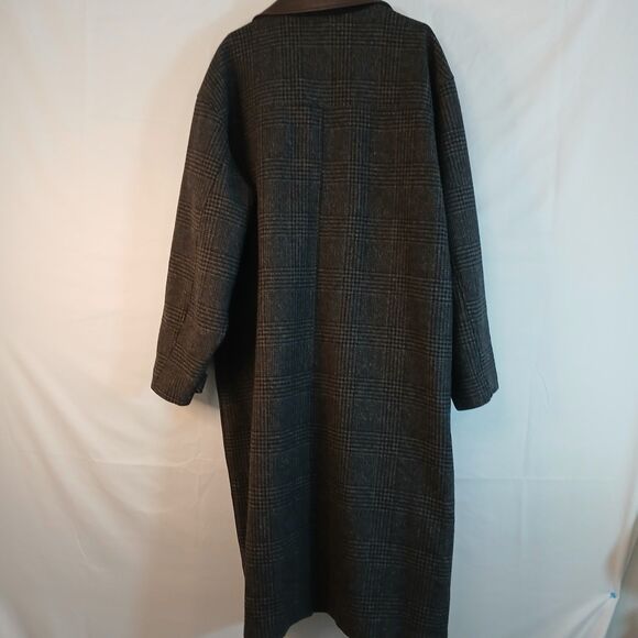 Eddie Bauer men trench coat Glen Plaid tweed leather trim szXXL outdoor business - Picture 9 of 9